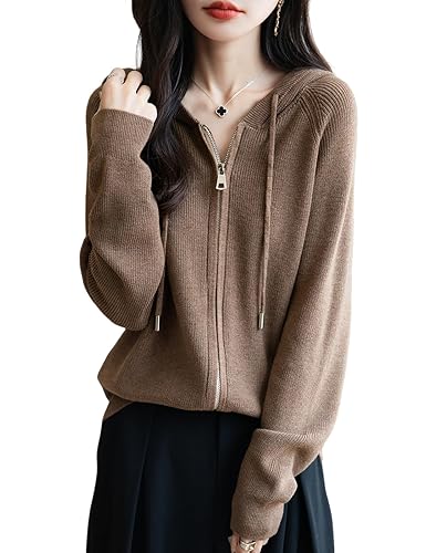 Women's Merino Wool Blend Cardigan 2025 Fall Winter Casual Zipper