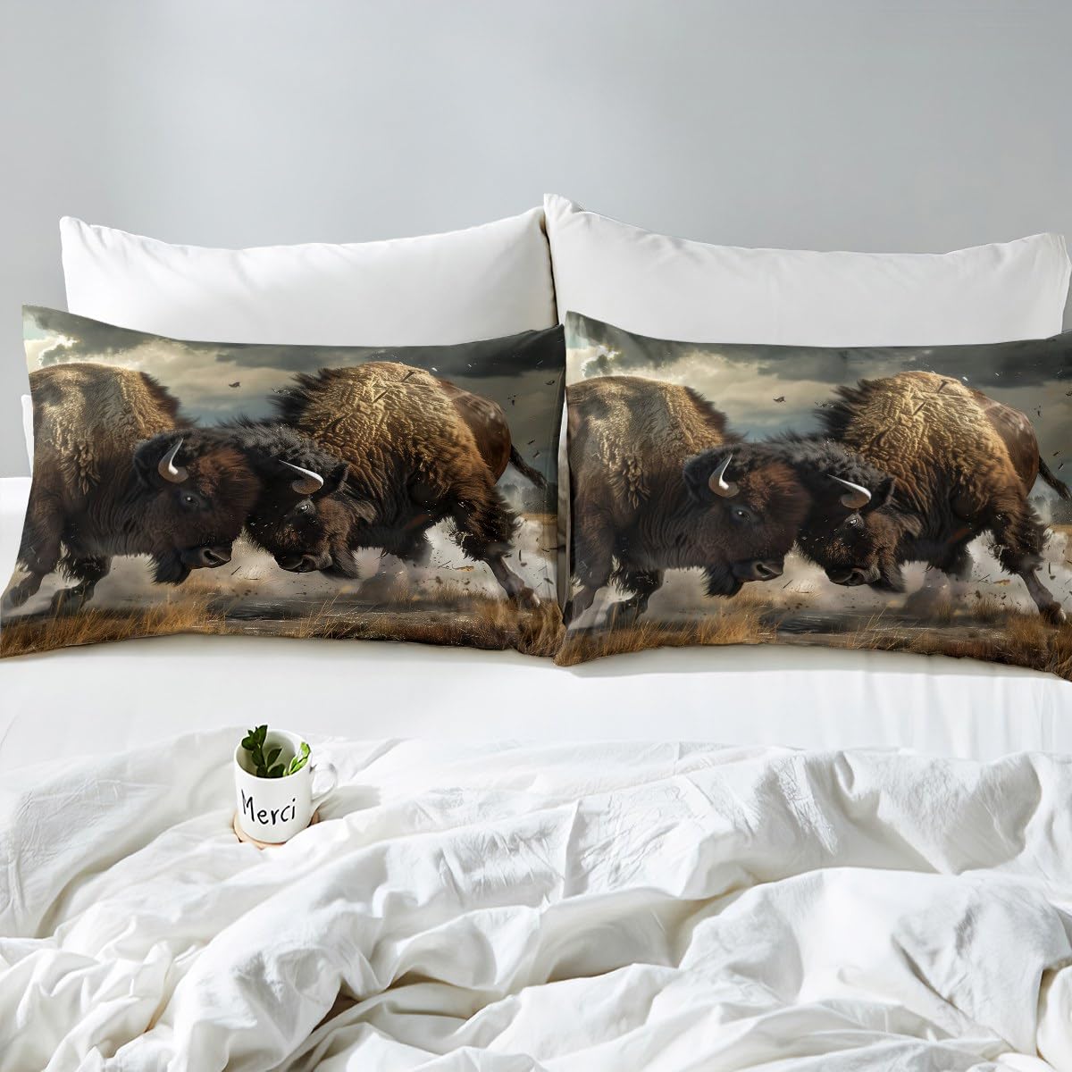 Kids Surfboard Bison Duvet Cover Set Twin Size - Western Wildlife ...
