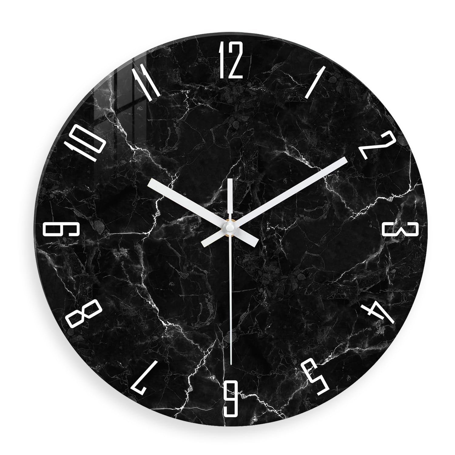 Black Minimalist Wall Clocks for Living Room Glass Marble Pattern Wall Clocks Battery Operated 12 Inch Abstract Wall Clock Non Ticking