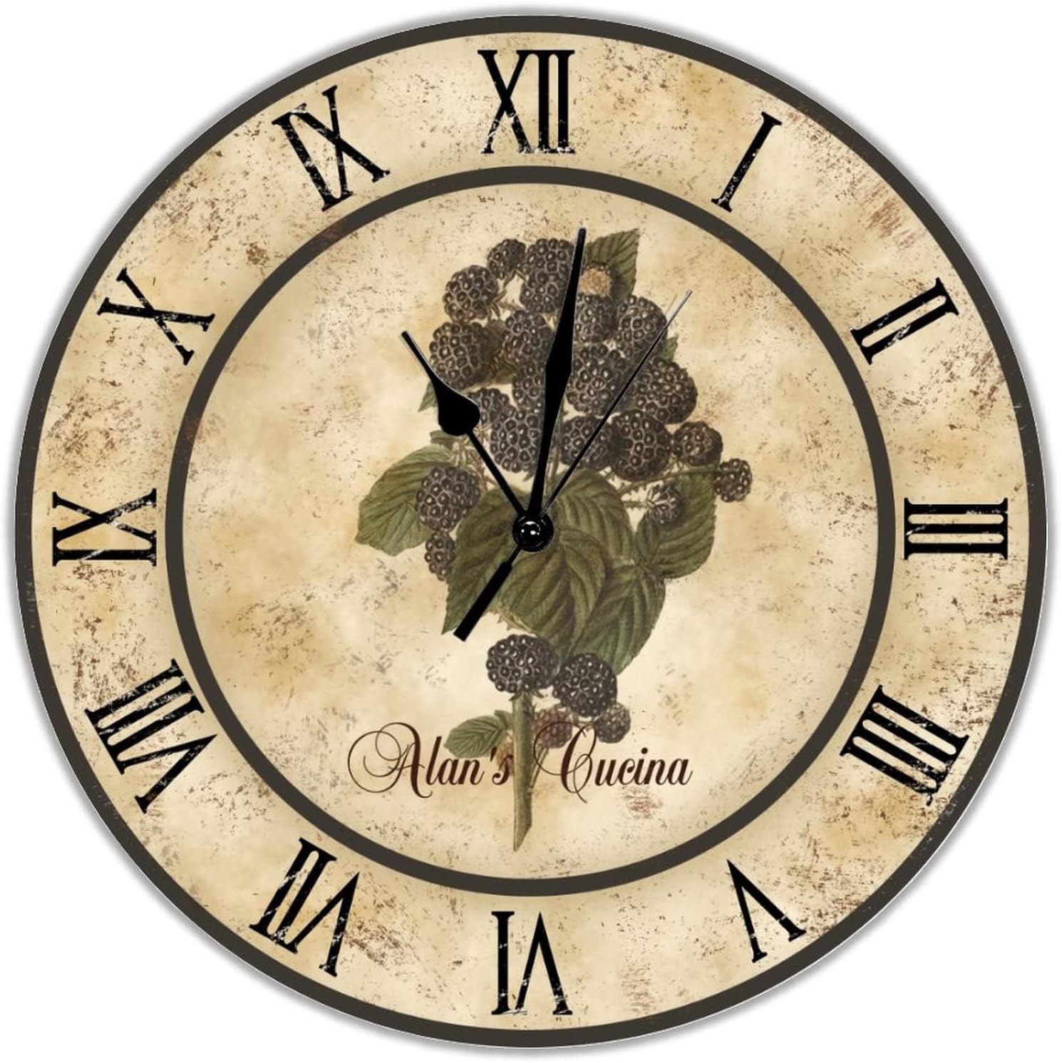 Raspberry Cucina Personalized Wood Wall Clocks Fruit Vegetables Frameless Clock Non-Ticking Quartz Battery Operated 10 inch Rustic Chic Farmhouse Clock Decorative for Bedroom Living Room Kitchen Home