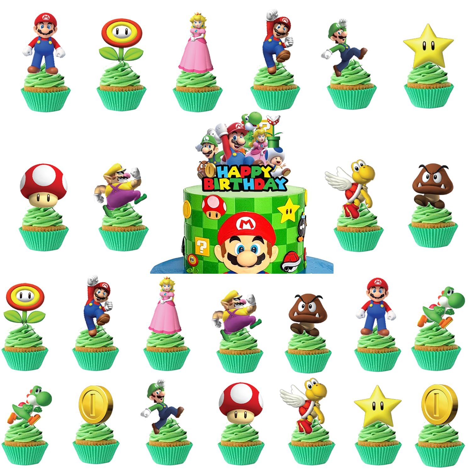 25pcs cake toppers, 1 cake topper, 24 cupcake toppers. Birthday Cake Decoration