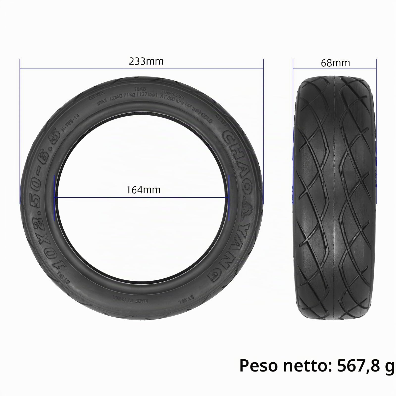 10x2,50-6,5 Pneumatici Senza Camera d'Aria per Monopattino Elettrico per ODYS Neo E100/Alpha X3/Alpha X3 Pro, Pure Air 3, ePF-2, ePowerFun, Pure Advance, Pneumatici Sostitutivi Antiscivolo Durevoli