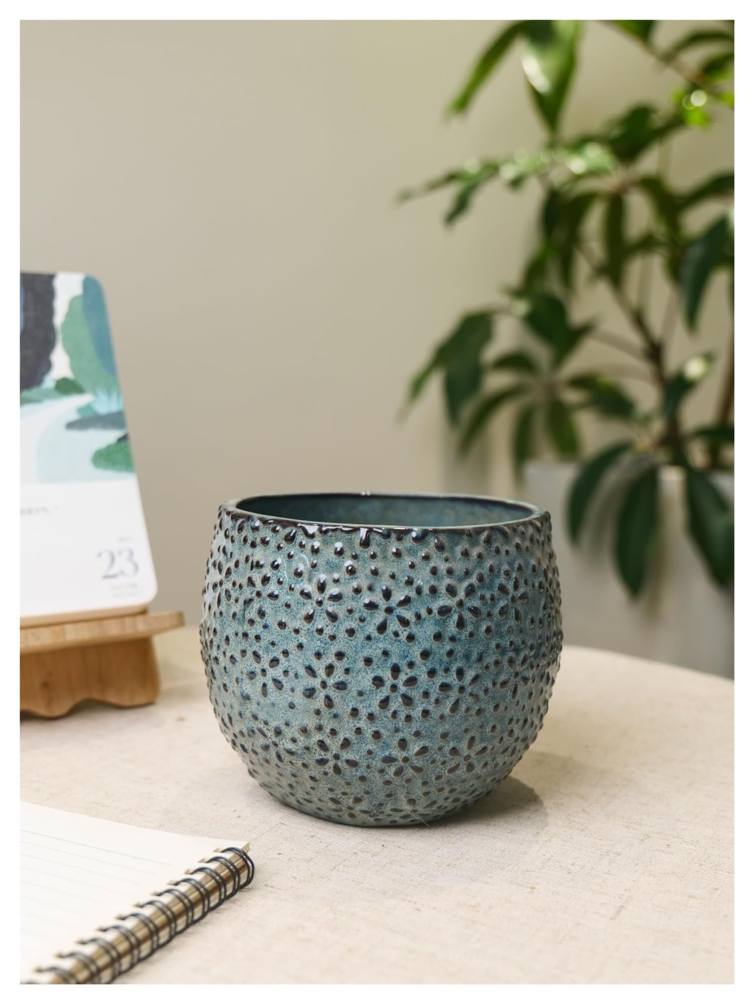 Vaso da fiori in ceramica per interni ed esterni, rotondo, per piante grasse, orchidee, vasi moderni, fioriere decorative gardenix (blu, medio)