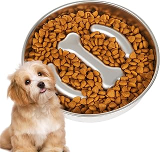 Dog Food Slow Feeder Bowl, Stainless Steel Dog Bowl, Slow Feeder for Medium Breeds, Anti-Tip Pet, Licking Basin for Dogs, Large Breeds, Pet Care Feeding Bowl