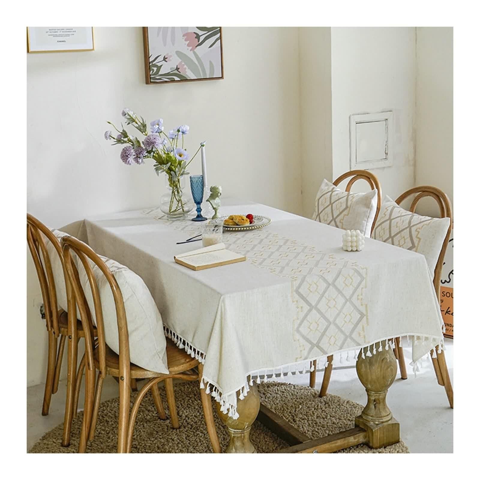 Copri Tavolo Bianco, Copritavolo Moderno Salotto Cotone Lino Rombo Decorativa 110X170CM per Soggiorno Cucina