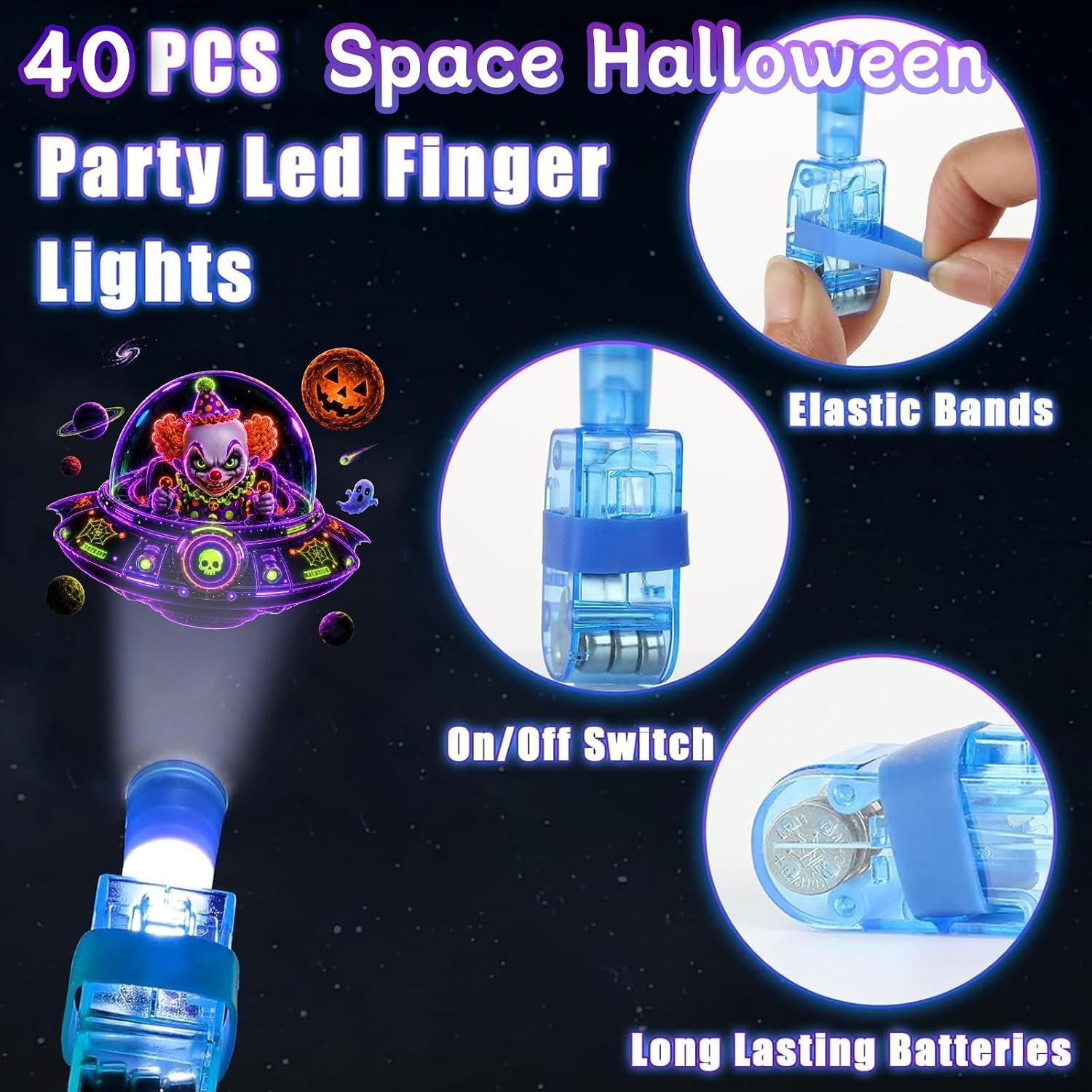 40 Pcs Halloween Finger Lights, Neon Space Party Favors Bulk Set
