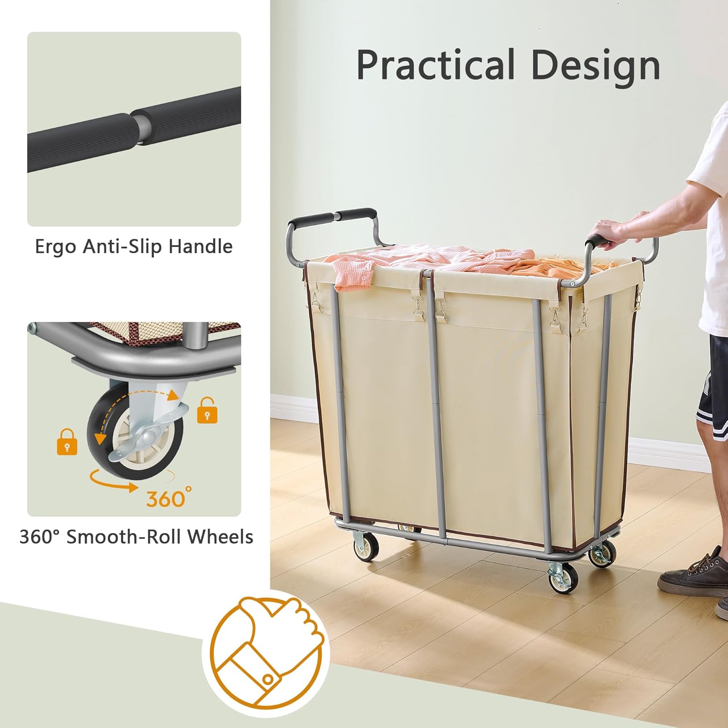 Large laundry hamper with Wheels, 2 Bag 360L Big Rolling Laundry Basket Sorter Cart, Extra Large Laundry Clothes Hamper, Heavy Duty Laundry Basket Organizer for Laundry Room,Bathroom