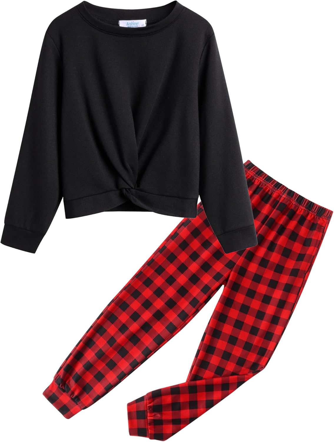 Arshiner Girls 2 Piece Outfits Fashion Twist Front Tracksuit Long Sleeve Pullover Sweatshirt Sweatpants Jogger set Sweatsuit