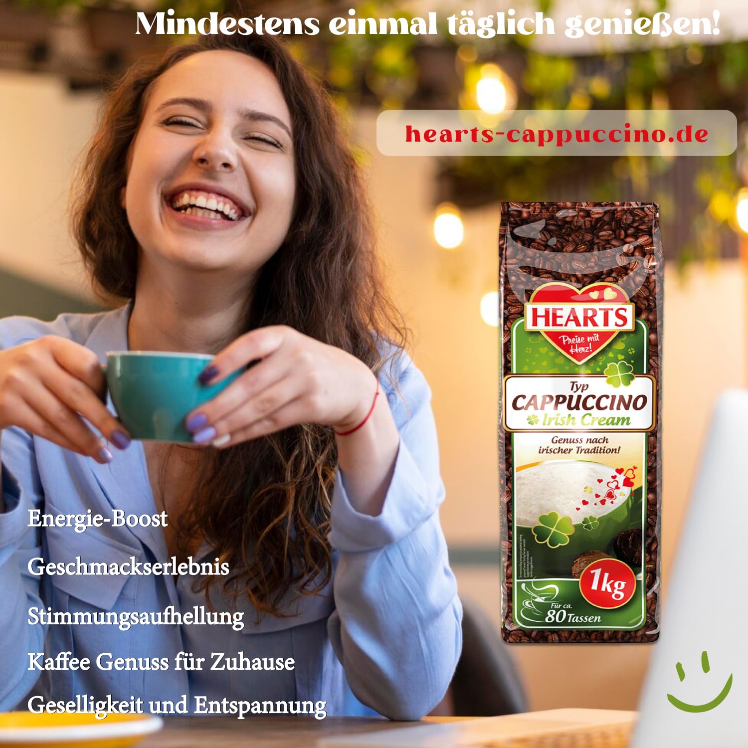 HEARTS Cappuccino Irish Cream 10 x 1 kg – Disfruta según la tradición irlandesa – Paquete de almacenamiento, fácilmente soluble, café instantáneo – suficiente para 800 tazas