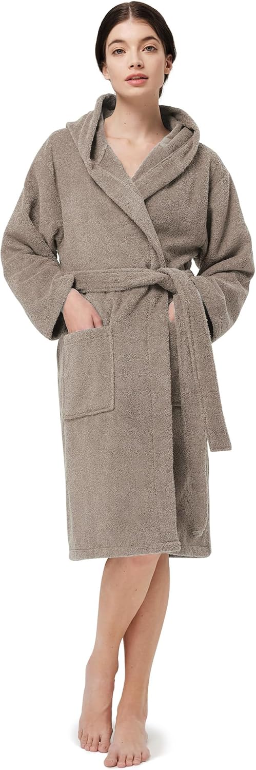 SIORO Women Hooded Terry Cloth Robes, Cotton Long Soft Plush Bathrobe for Shower, Spa, Towel Knee-Length Robe with Pockets