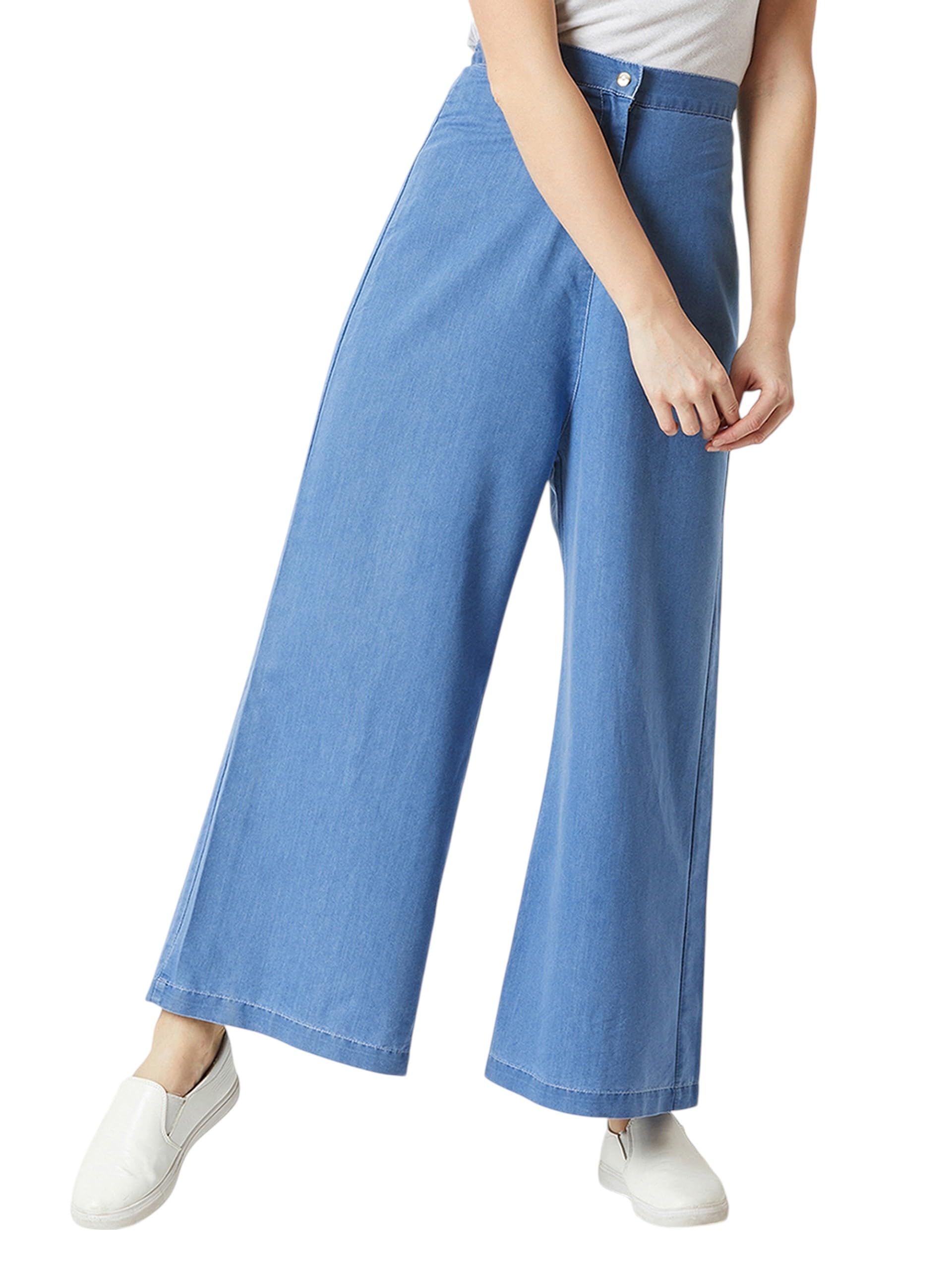 miss chase Women's Flared Wide-Leg High Rise Regular Length Non Stretchable Light Weight Denim Pants-picture-11