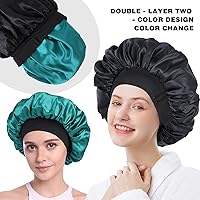Vista 19 de Gorro de seda para dormir de doble capa de satén ajustable para mujeres negras, gorro de dormir reversible para cabello rizado (negro)