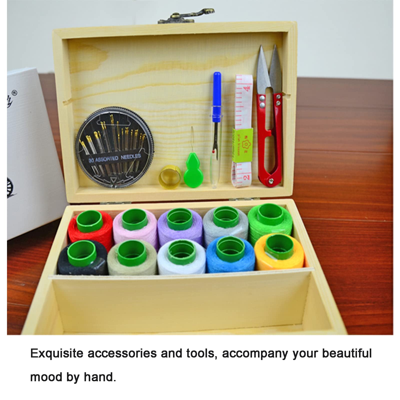 Caja de Costura, Kit de Costura, Caja de Costura de Madera con Accesorios, Adecuada for Principiantes, Hombres, Mujeres, Estudiantes, Blanco (Color : Yellow)