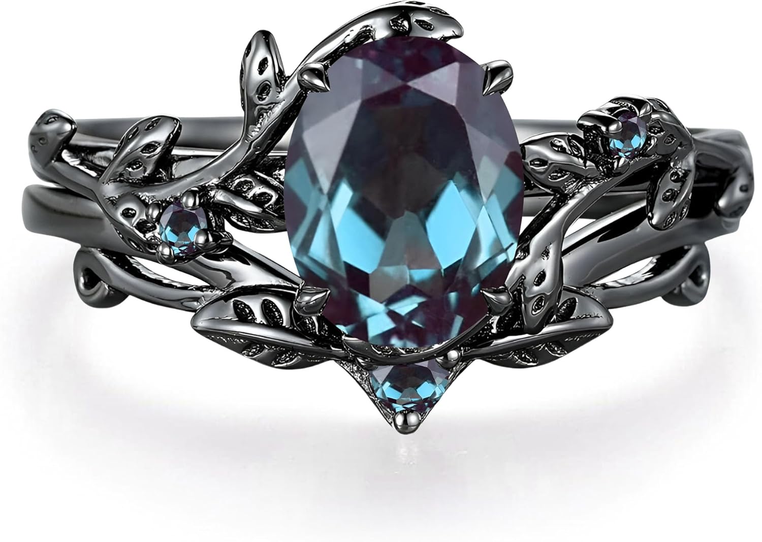 2Carats Oval Shaped Gemstone Engagement Ring Sets for Women Leaf Art Deco Wedding Band Ring 10K 14K 18K Gold Vintage Gemstone Jewelry for Anniversary Christmas Size 4-12