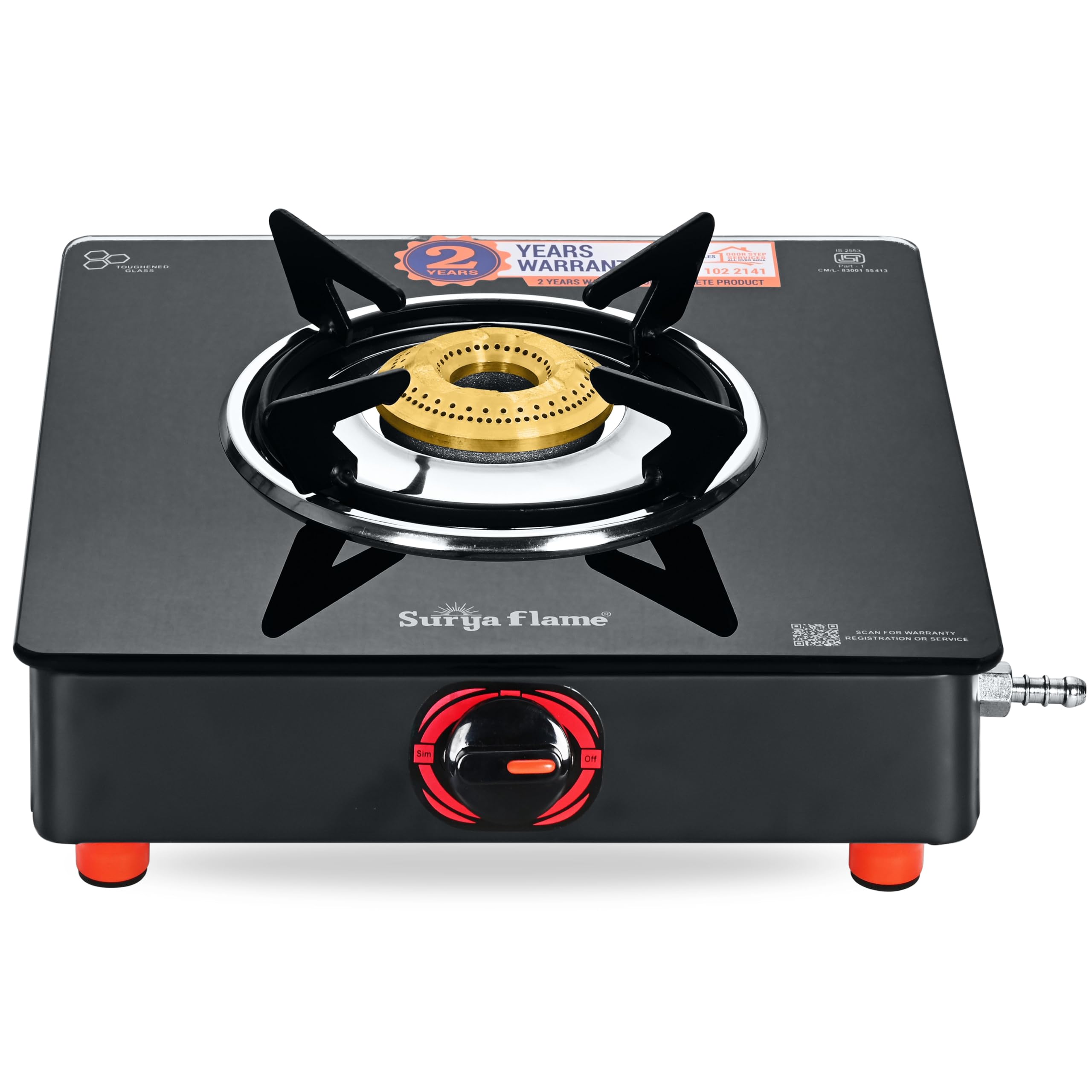 Surya Flame Gas Stove Single Burner LPG Glass Top Chulha with toughened glass Brass Burner Smart manual ignition Cooktop ISI Certified Doorstep Services 2 Years (1Burner Black)-image-29