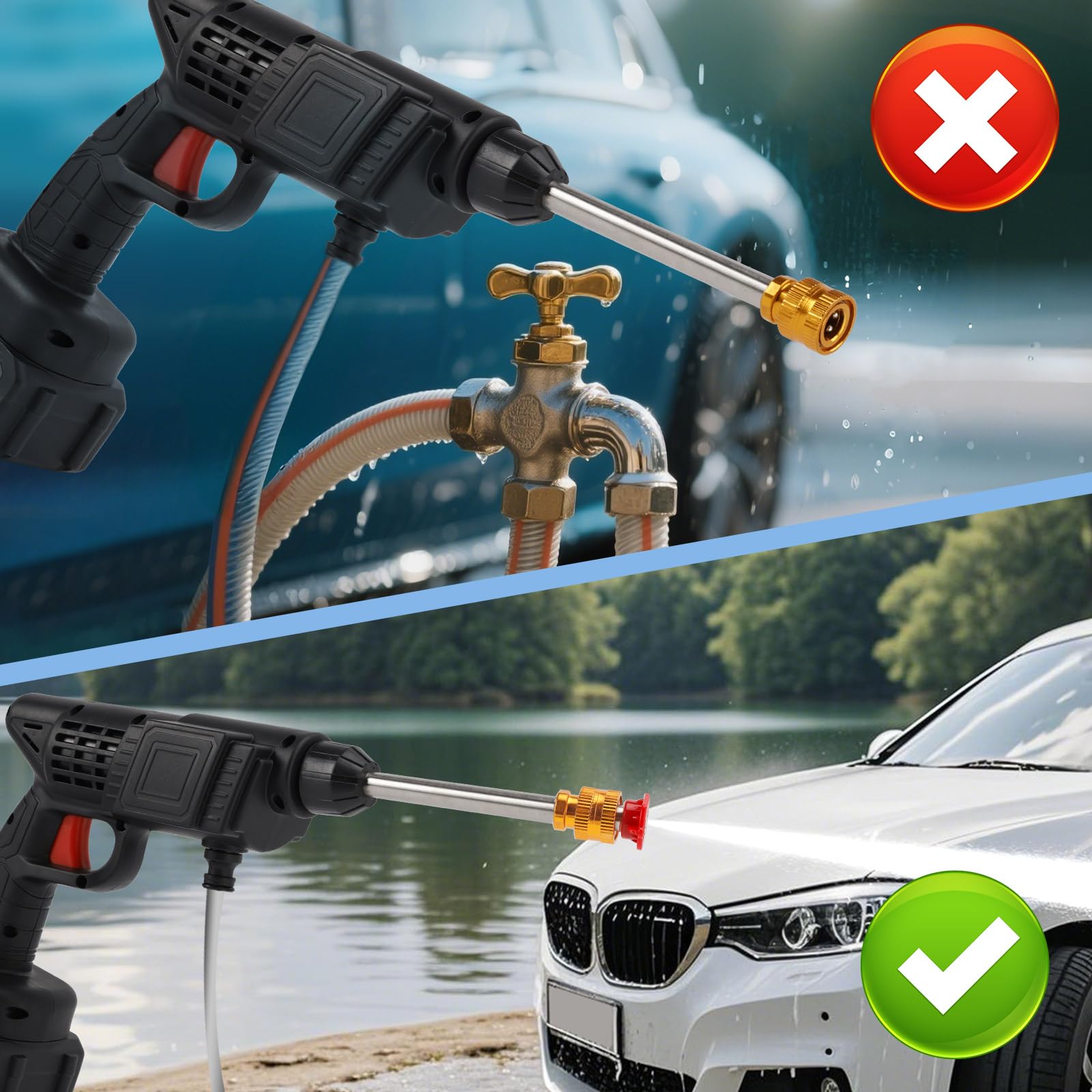 Topteng Power Blaster Plus Pressure Washer Cordless Portable Electric High Pressure Water Spray Gun and Hose Car Washer Cleaner Tool for Balconies Windows, Exterior Walls, Floors, Fences, Gardens