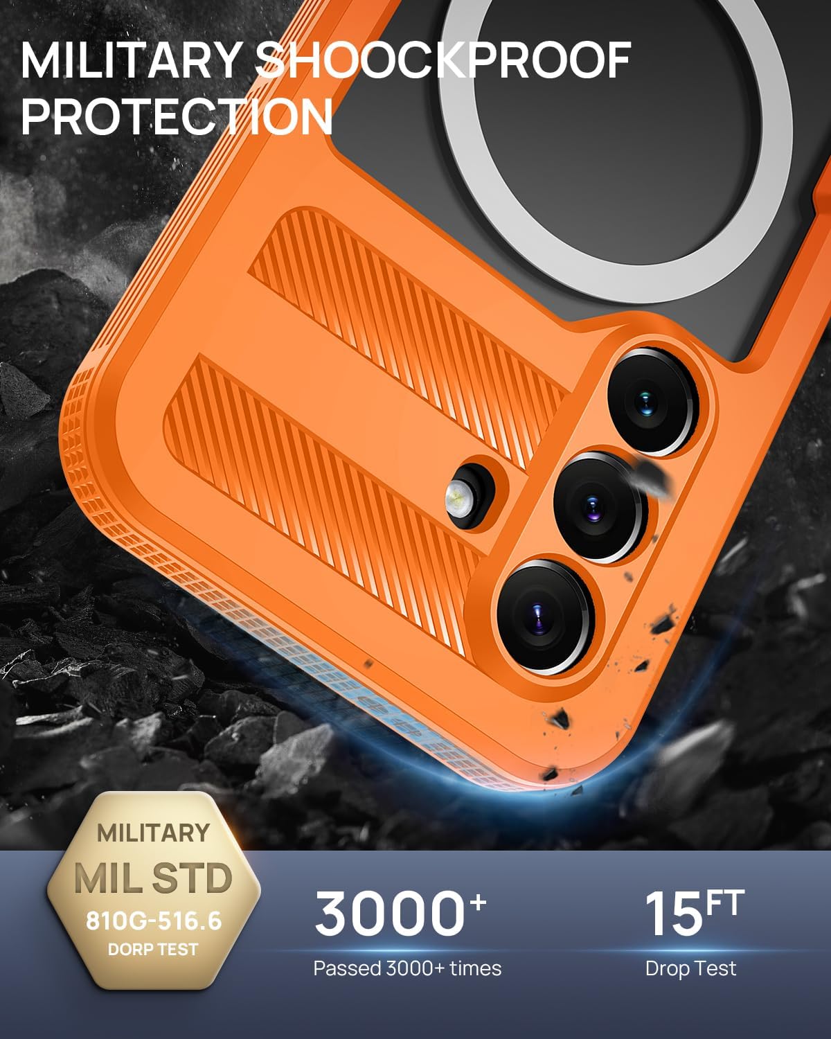 Lanhiem Magnetic for Samsung Galaxy S26 Case, IP68 Waterproof Dustproof Case, [Compatible with Magsafe] [Built-in Screen Protector] Full Body Heavy Duty Rugged Phone Cover 6.3 inch, Cosmic Orange