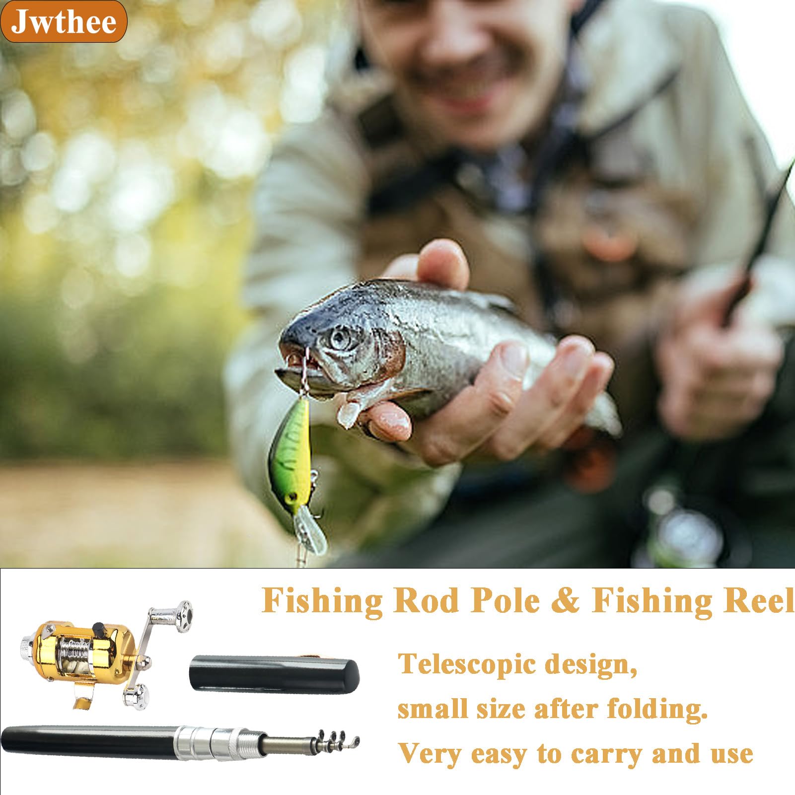 Pen Fishing Rod Kit, Mini Fishing Pole, Pocket Pen Rod, Portable Telescopic Fishing Rod with Spinning Reel Fishing Rod Reel Combo for Saltwater and Freshwater (Black)