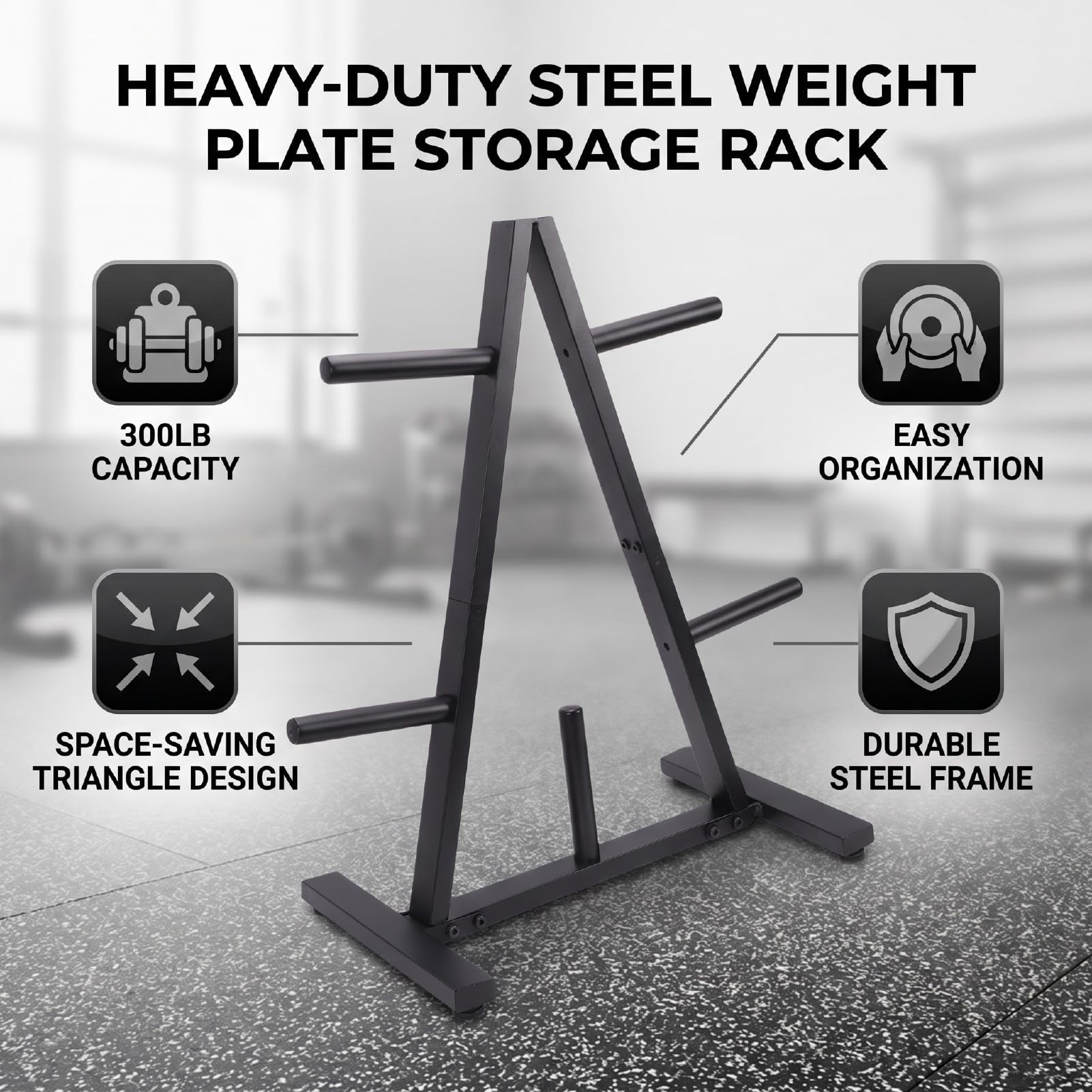 Weight Plate Storage Rack, 300 Lbs Capacity | Trwała stalowa konstrukcja, oszczędność miejsca, łatwa organizacja, trójkątny kształt