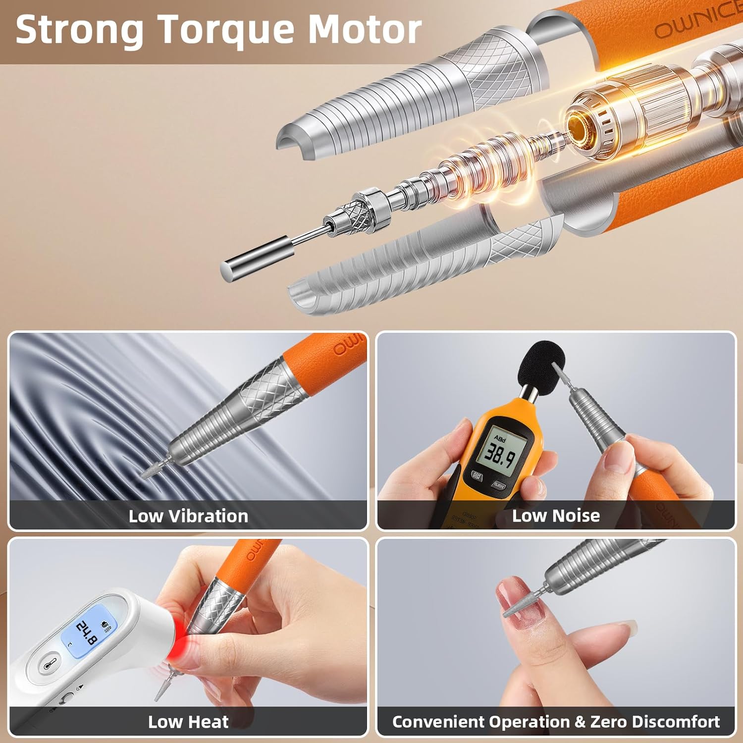 Professional Electric Nail Drill, 35000RPM Cordless Portable E-File Buffer Set with Bits for Salon Manicure, Pedicure, Acrylic, Gel, Natural Nails