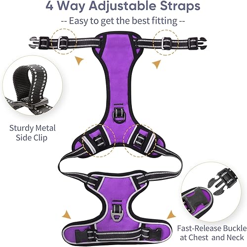 Miniatura 5 de Timos Arnés para perro sin tirones, arnés de chaleco con clip frontal para perros medianos, arnés acolchado suave reflectante ajustable con 2