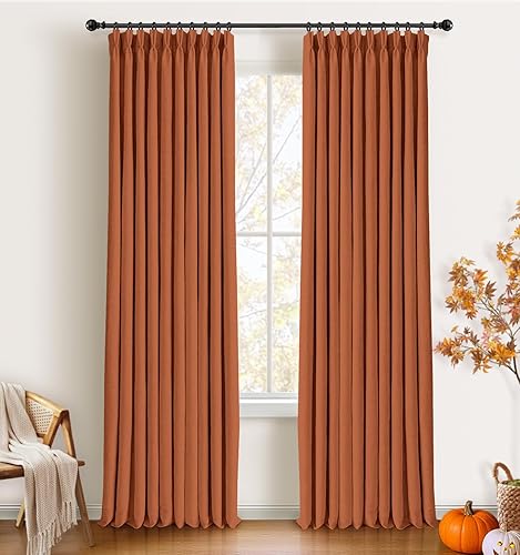 CAPALOCA Pinch Pleated Curtains Blackout, Linen Blackout Curtains 105 inches Lon