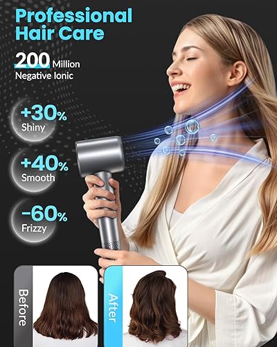 Miniatura 6 de Secador de pelo, 110000 RPM profesional con motor sin escobillas para secado rápido, secador de pelo compacto silencioso con difusor magnético para