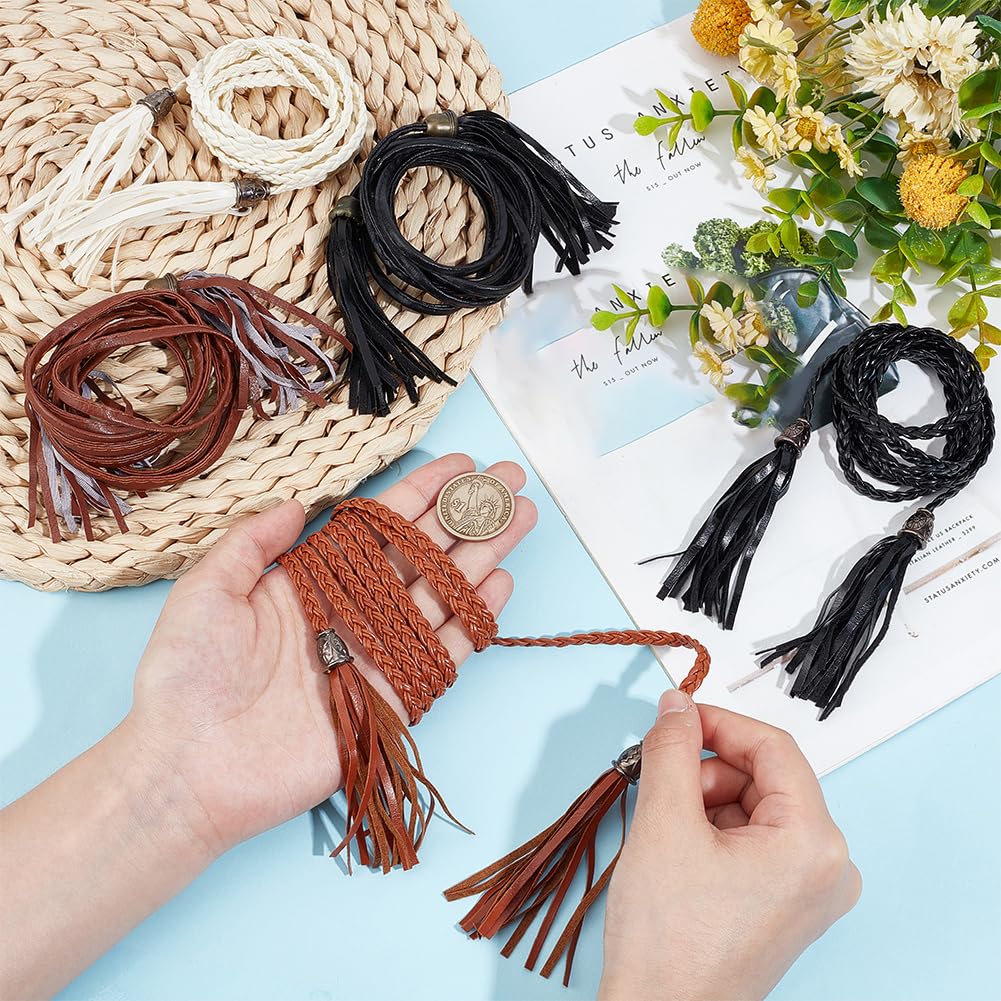 CRASPIRE 5Pcs Thin Tassel Braided Belt PU Leather 65/57in  display picture 1