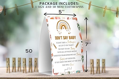 Miniatura 2 de Don't Say Baby Set  Un letrero de 5 x 7 y 50 mini pinzas para ropa, juegos de baby shower, decoración de baby shower, baby shower neutro de género