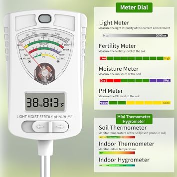 lineal 7-in-1 Soil ph Test kit, Soil Tester, Soil Meter of Moisture/Light/Fertility/PH/Soil Temp for House Plants, Soil Hygrometer Moisture Sensor for Indoor & Outdoor, Garden, Farm, Lawn Plant Care