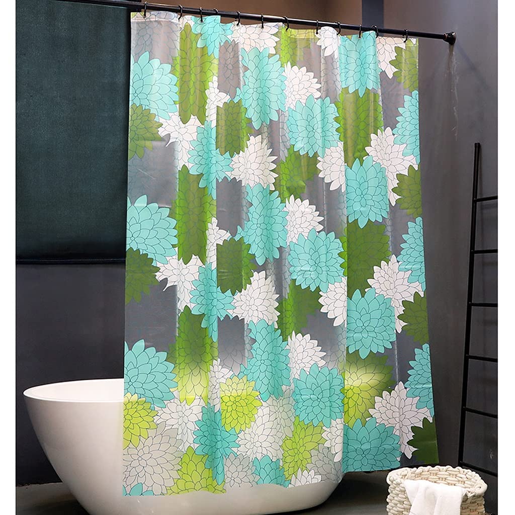 Heavy Duty EVA Shower Curtain Liner Flower Pattern with Hooks, Frosted Shower Curtains for Bathroom Shower Stall Bathtubs, Plastic Shower Liners (Size : 71" H x 71" W)