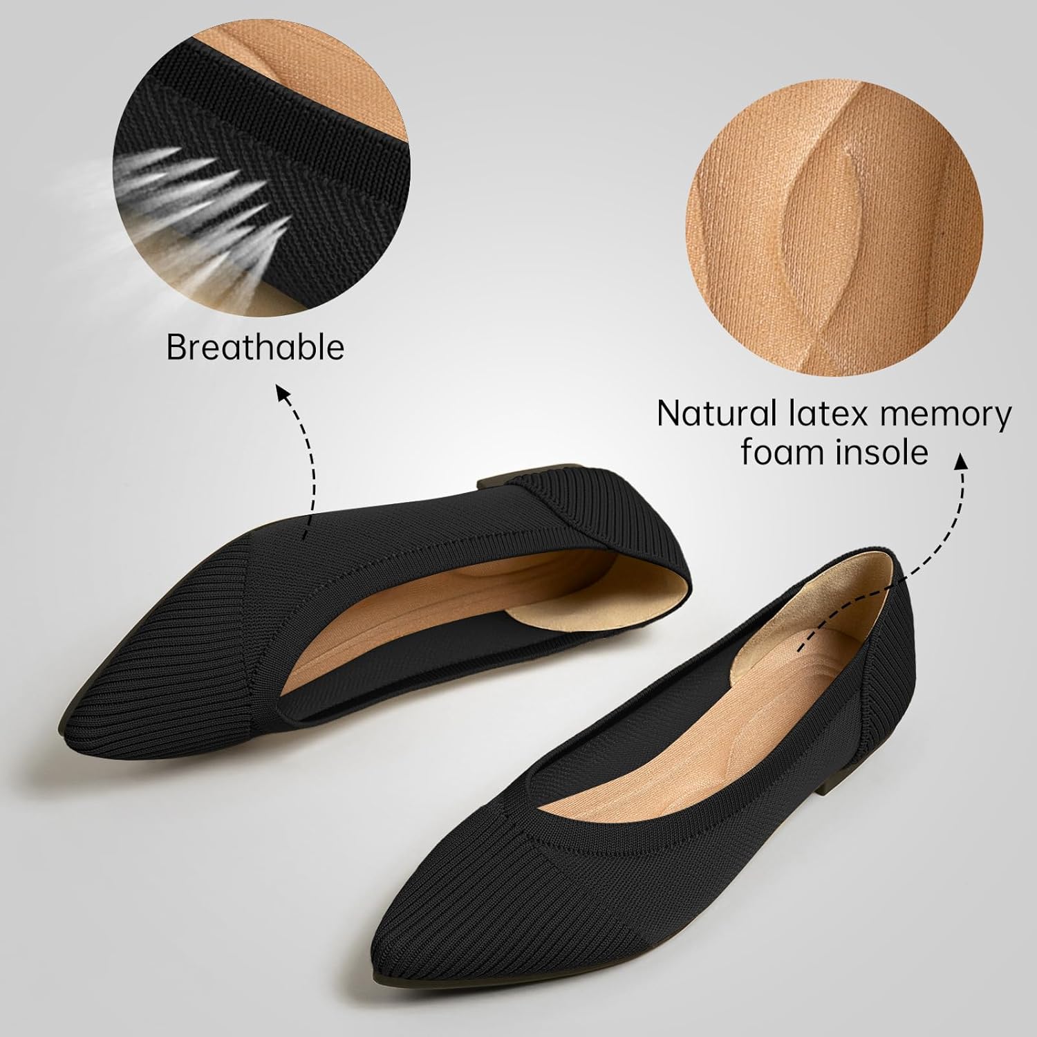 Women's Flats Shoes Pointed Toe Knit Ballet Comfortable Dressy Mesh Flat - Image 5