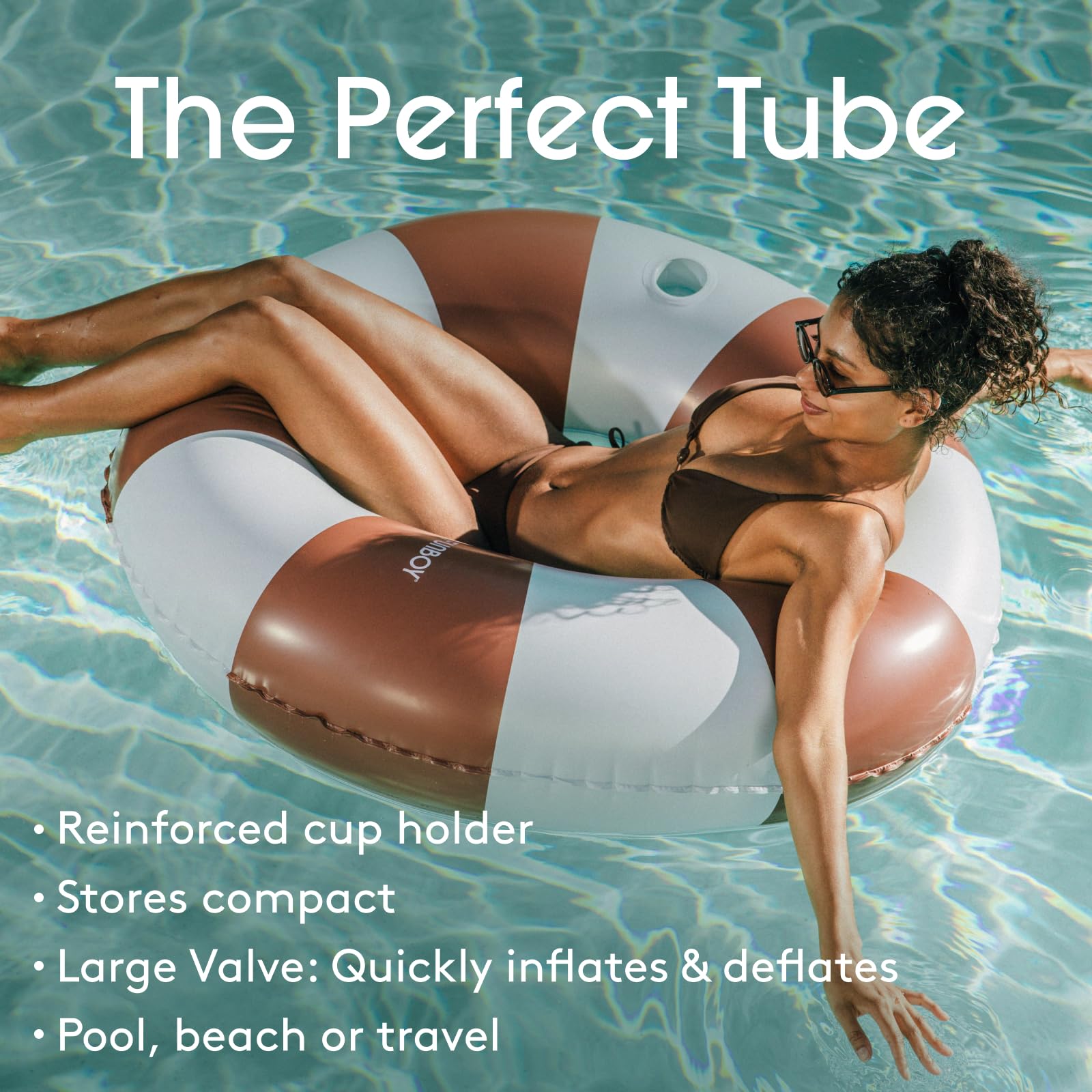 FUNBOY Bouée gonflable géante à rayures marron et bleu avec porte-gobelet, 122 cm pour adulte