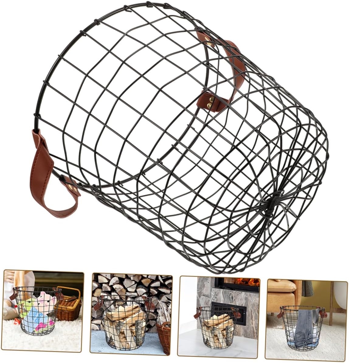 2pcs Wrought Iron Firewood Carrier Round Storage Baskets Small Handles for Pantry