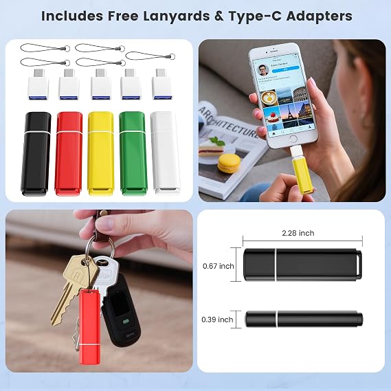 ABLAZE Flash Drive 1GB 5 Pack, USB 2.0 Thumb Drives with Type C Adaters | USB Stick, Memory Sticks, Pendrives for PC/Smartphones/Computer