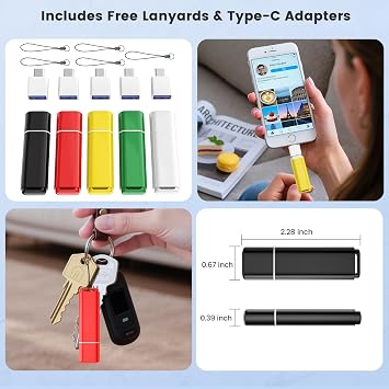 ABLAZE Flash Drive 1GB 5 Pack, USB 2.0 Thumb Drives with Type C Adaters | USB Stick, Memory Sticks, Pendrives for PC/Smartphones/Computer