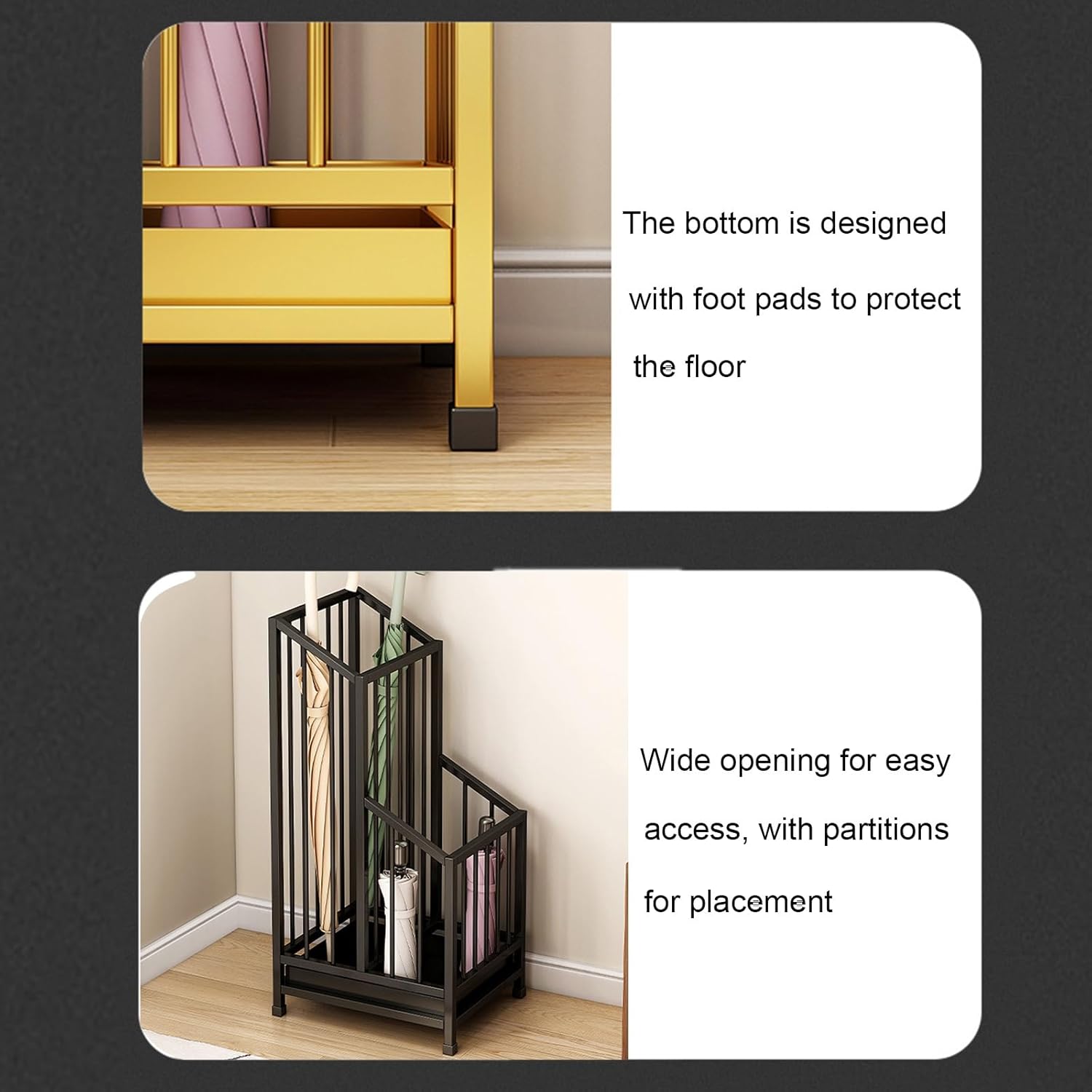 Square, Freestanding Organizer for Entryway Storage, Holds Canes and Walking Sticks