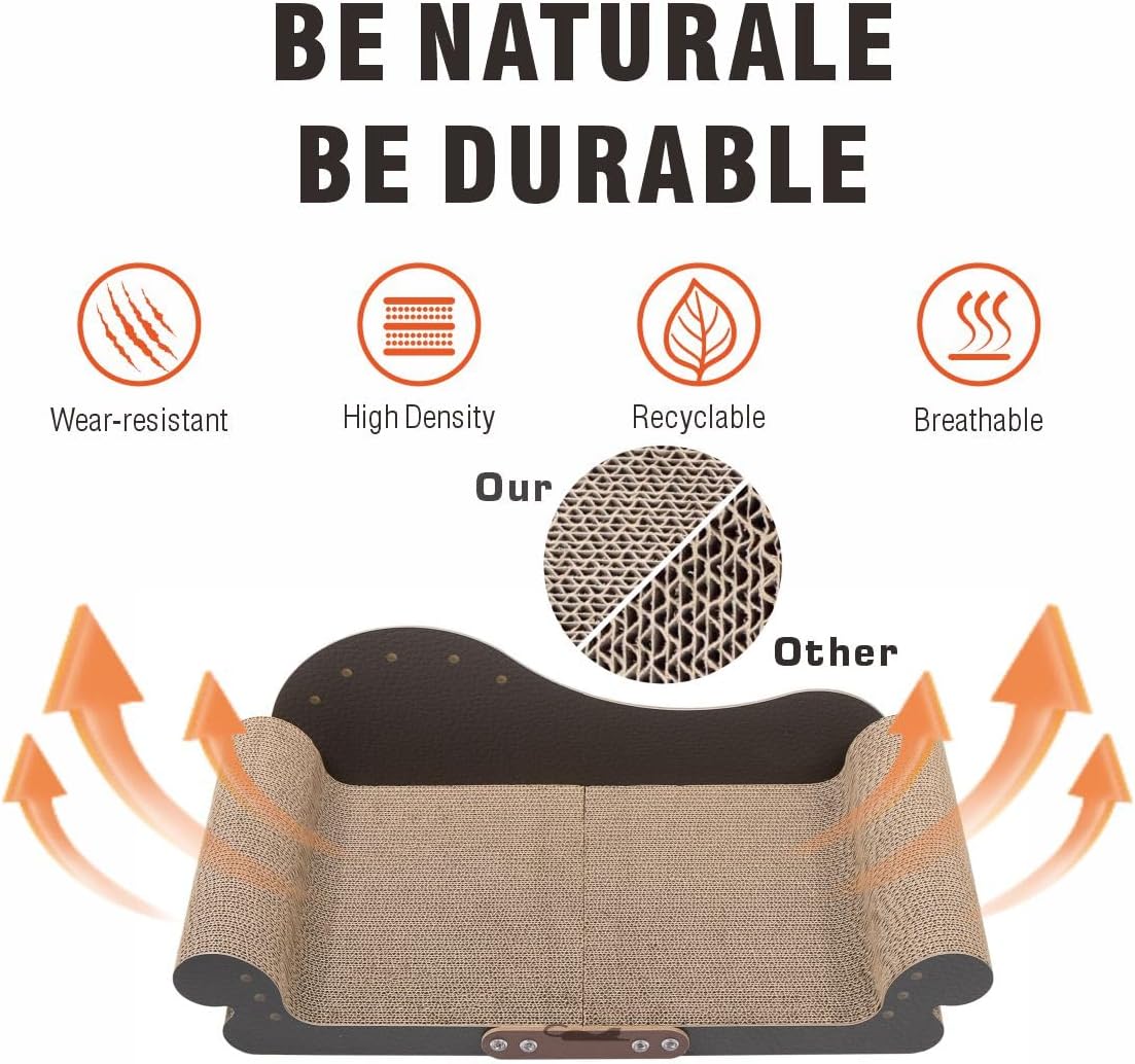 Sofa Shaped Cat Scratching Board,26.6" Extra Large Scratcher Bed for Large Cat Multi-Cats, Scratch Boards Lounge Bed,Cat Couch Furniture Protector(Wood Color)