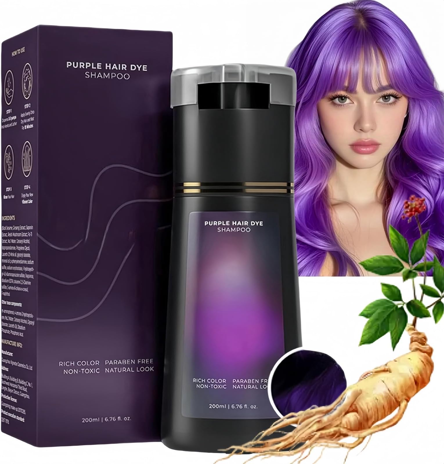 Polar Hair Dye Shampoo,Purple Hair Dye,Hair Care Instant Dye Shampoo,3 in 1 Shampoo for Color Treated Ha/ir,Natural Hair D/ye Sham/poo,Permanent Hair Dy/e,Pol/ar Hair Care,Anti Grey Sham/poo(Purple)