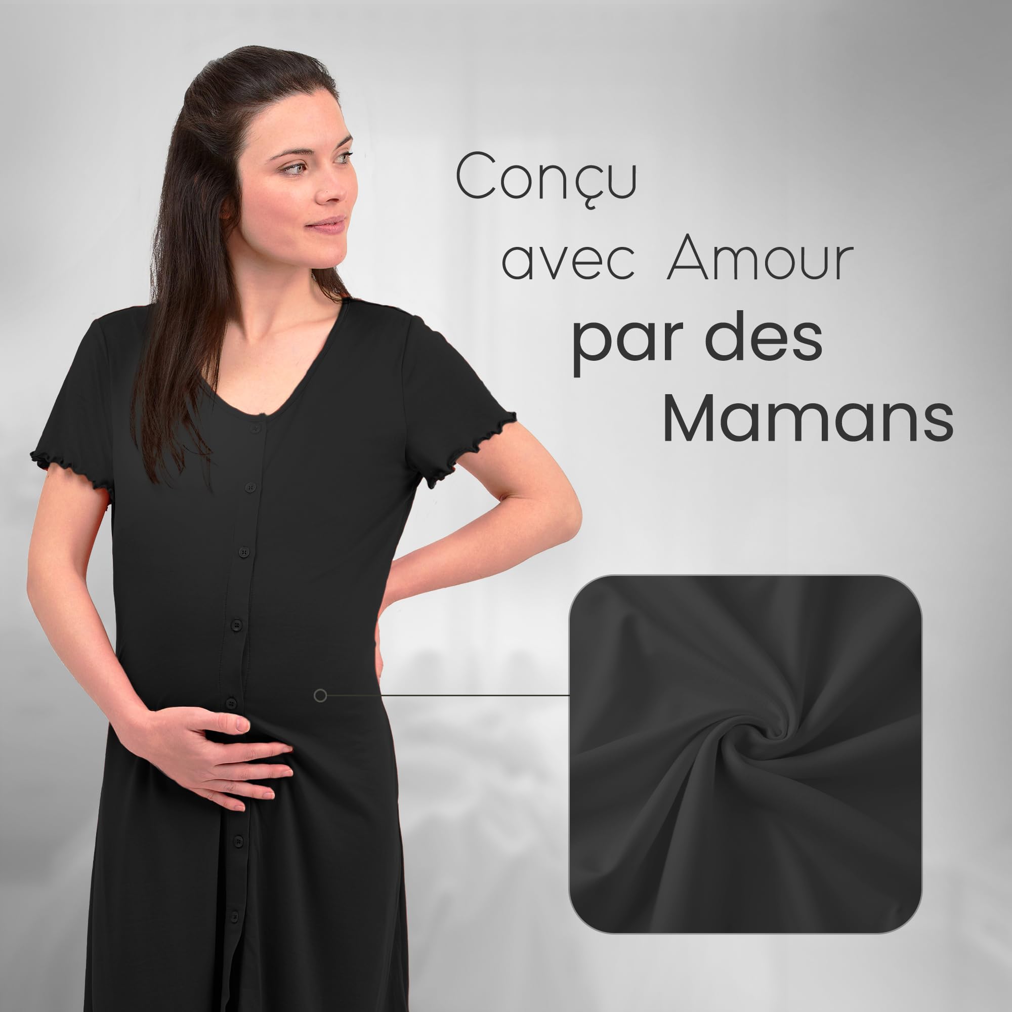 Chemise de Nuit Allaitement avec des Boutons, Chemise de Nuit Maternité, 3 en 1 Allaitement, Hôpital et Grossesse, Confort Maximal, Pyjama Allaitement Maternité