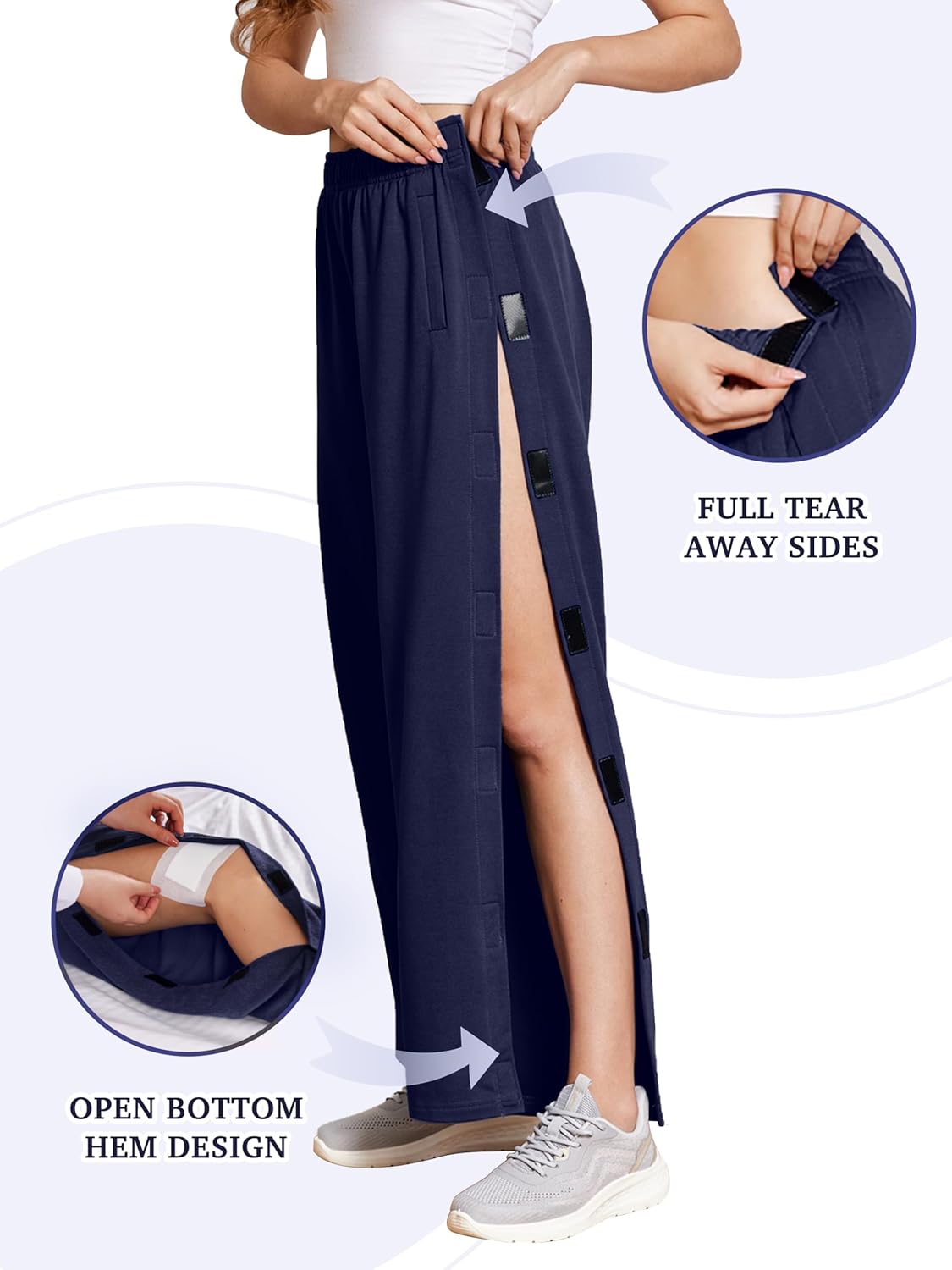 Deyeek Tear Away Pants for Women Side Full Open Sweatpants Loose Fit Casual Post Surgery Adaptive Clothing with Pockets - Image 4