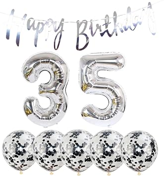 35th Birthday Decoration Happy Birthday Banner Balloons 35 Years Old Birthday Party Supplies Helium Balloons Number 35 Balloons Latex Balloon Foil Balloon, 35th silver Birthday Party Decoration