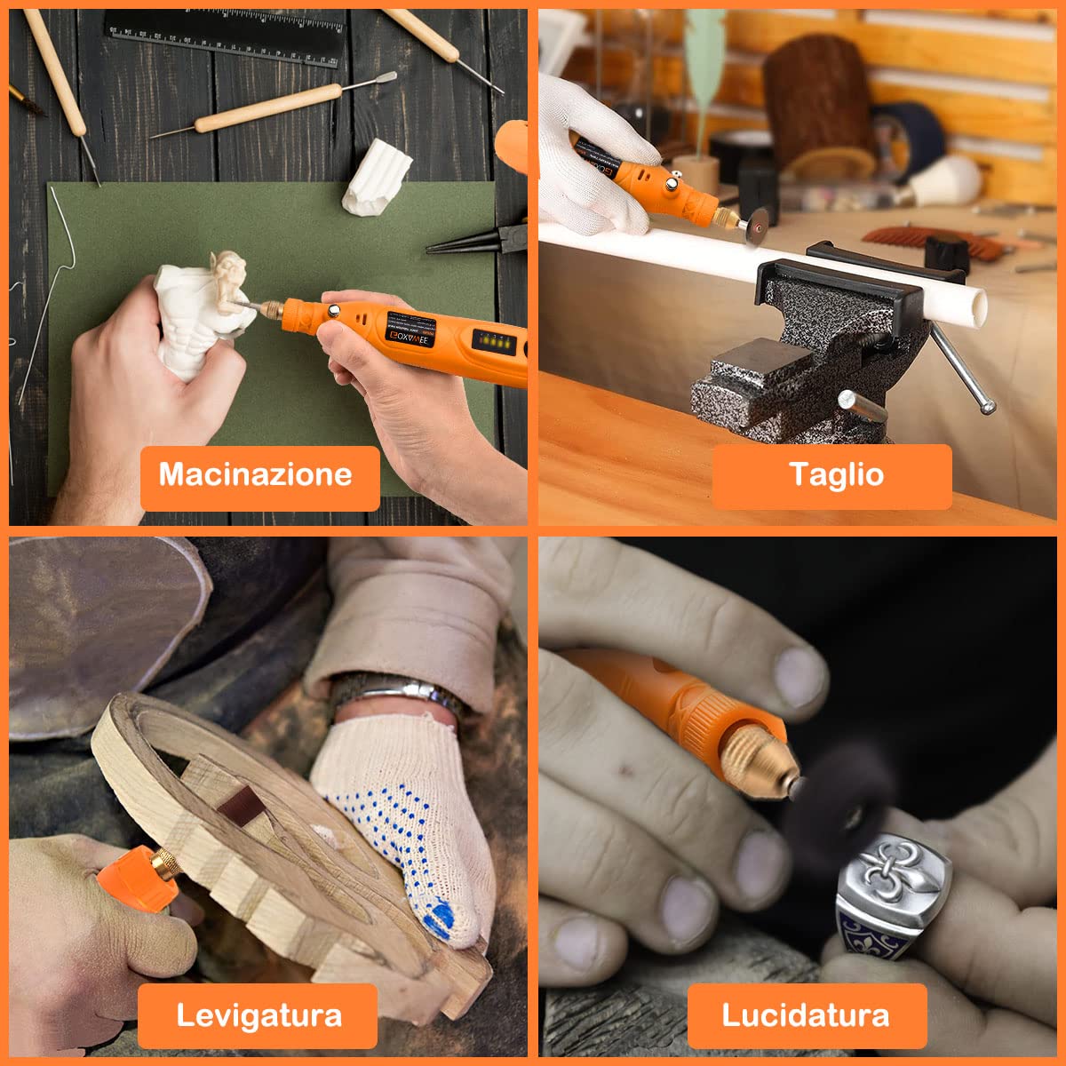 GOXAWEE Mini Trapano 3,7 V Rotativo Multifunzione 104 Accessori Smerigliatrice Incisione Taglio Foratura Lucidatura