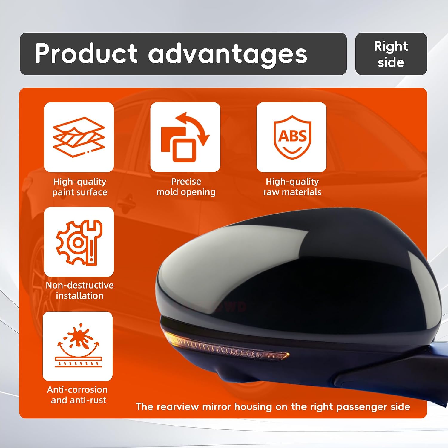 Black For Sentra Right Passenger Side Mirror Cover 2018-2024 Compatible with Nissan Sentra S SR SV Sense Advance Exclusive Right Mirror Cap