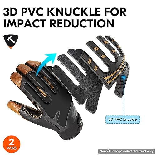 Miniatura 27 de Vgo... Guantes de trabajo resistentes para hombre, piel de cabra, repelente al agua, guantes de rigger, antivibración, pantalla táctil