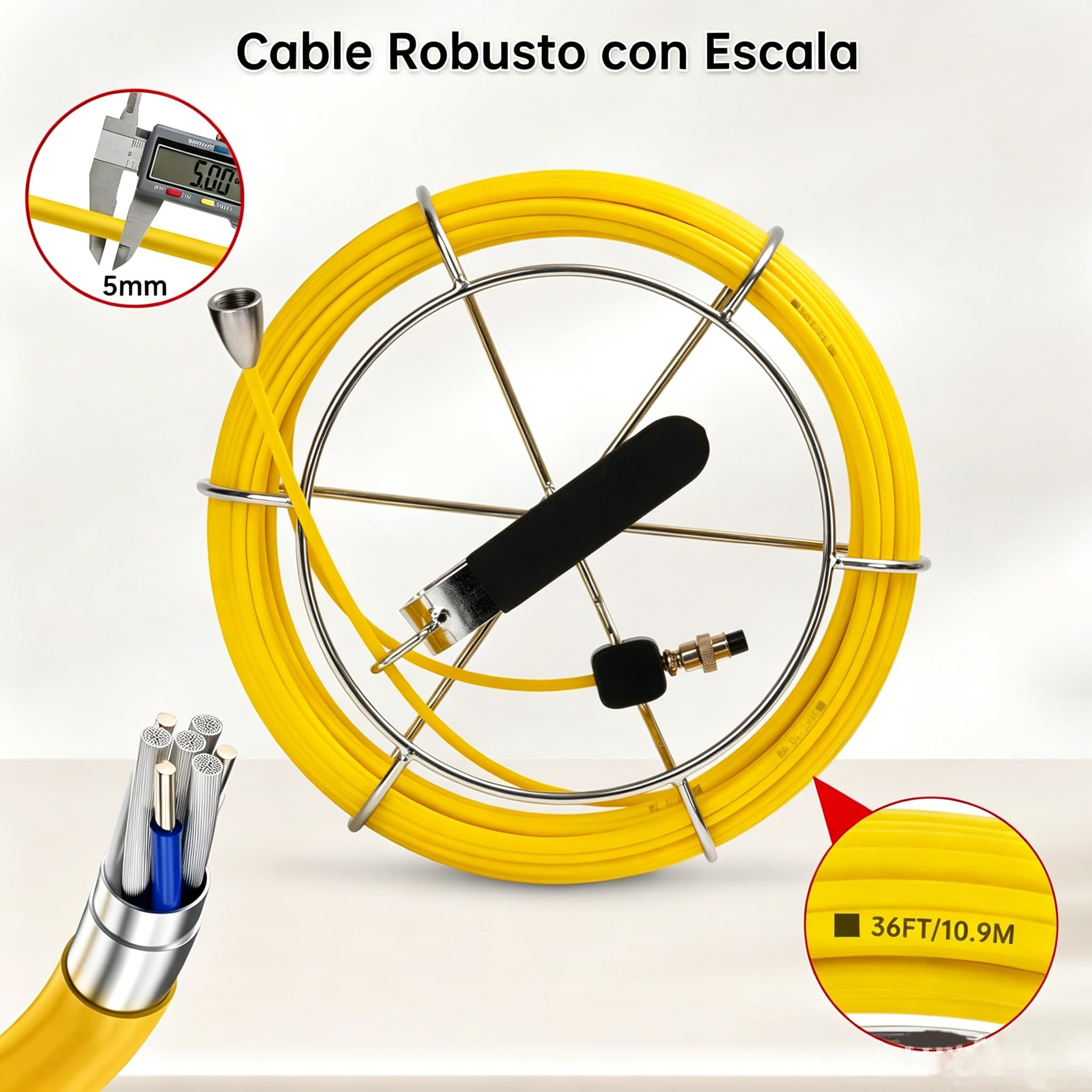 Cámara de inspección de alcantarillado de 30 m con Monitor DVR de 9 Pulgadas y Almacenamiento de 16 GB, cámara portátil para Drenaje de tuberías, con 12 Luces, Ruedas guía y medidor de Distancia