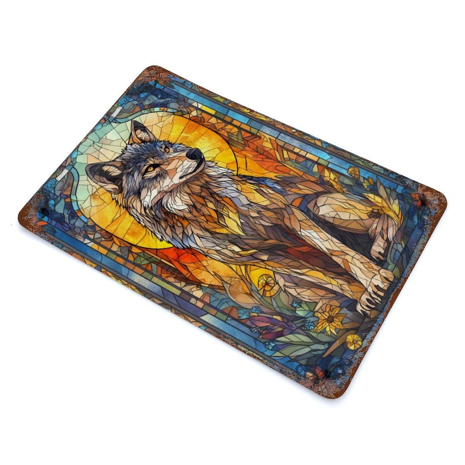 Wolf Vintage Rust Metal Sign 11.8"x7.9", for Pub, Kitchen And Man Cave Decor, Rustic Home Decor