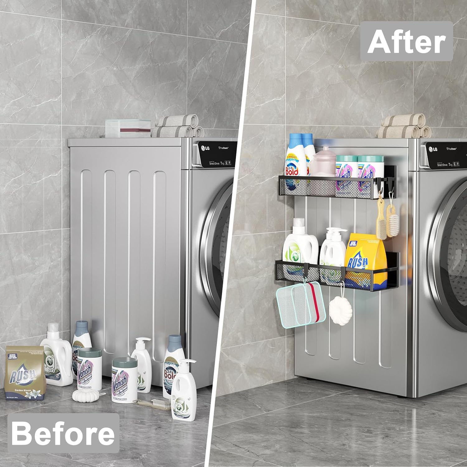 Magnetic Spice Rack for Refrigerator, 2 Pack Magnetic Shelf, Fridge Magnet Organizer with Moveable 4 Hooks, Magnetic Fridge Shelf for Kitchen Organization and Storage (2 Pack) - Image 6