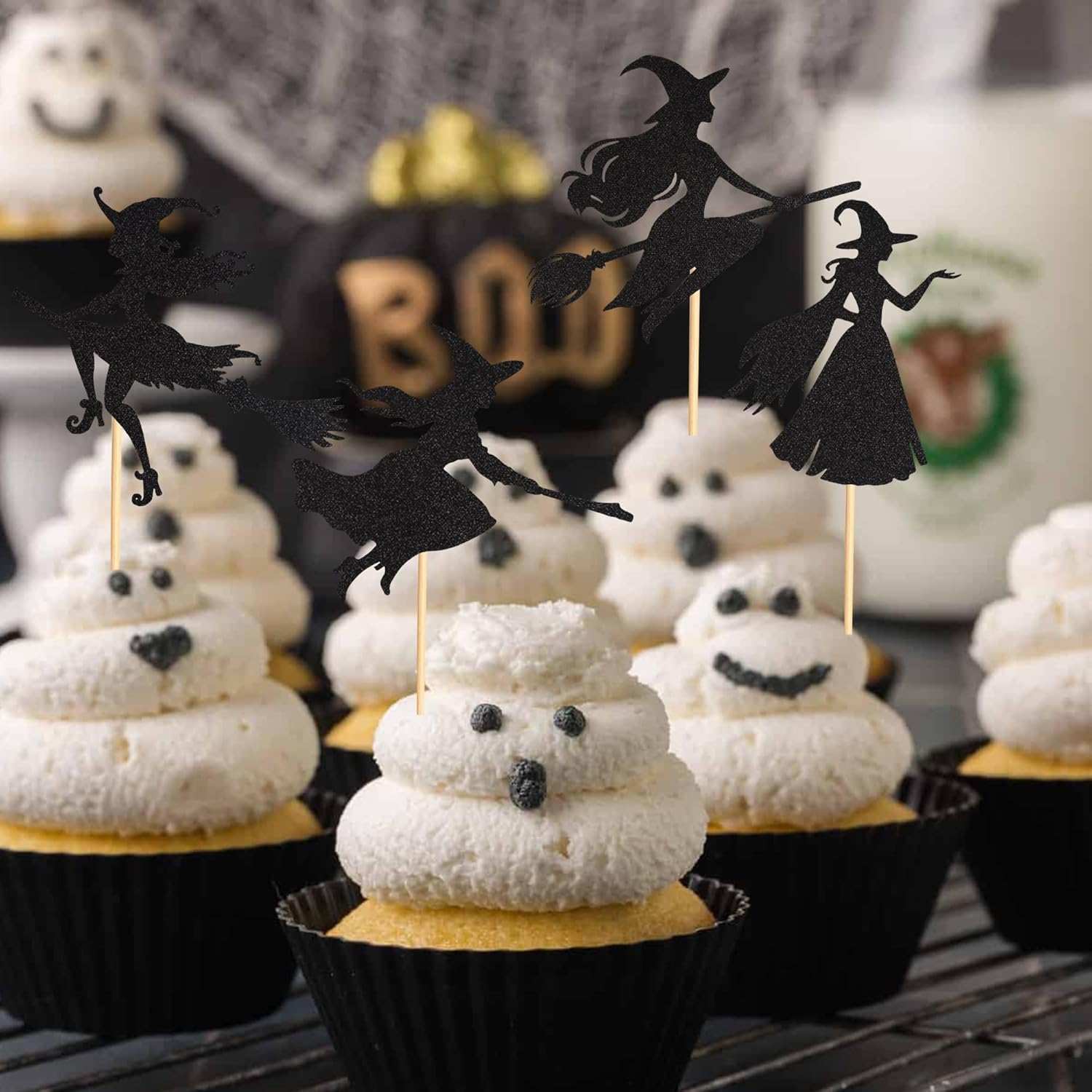 Arthsdite 24pcs Halloween Witch Cupcake Toppers, Non-Edible Cake Decorations for Halloween Theme Birthday Party Favors & Supplies