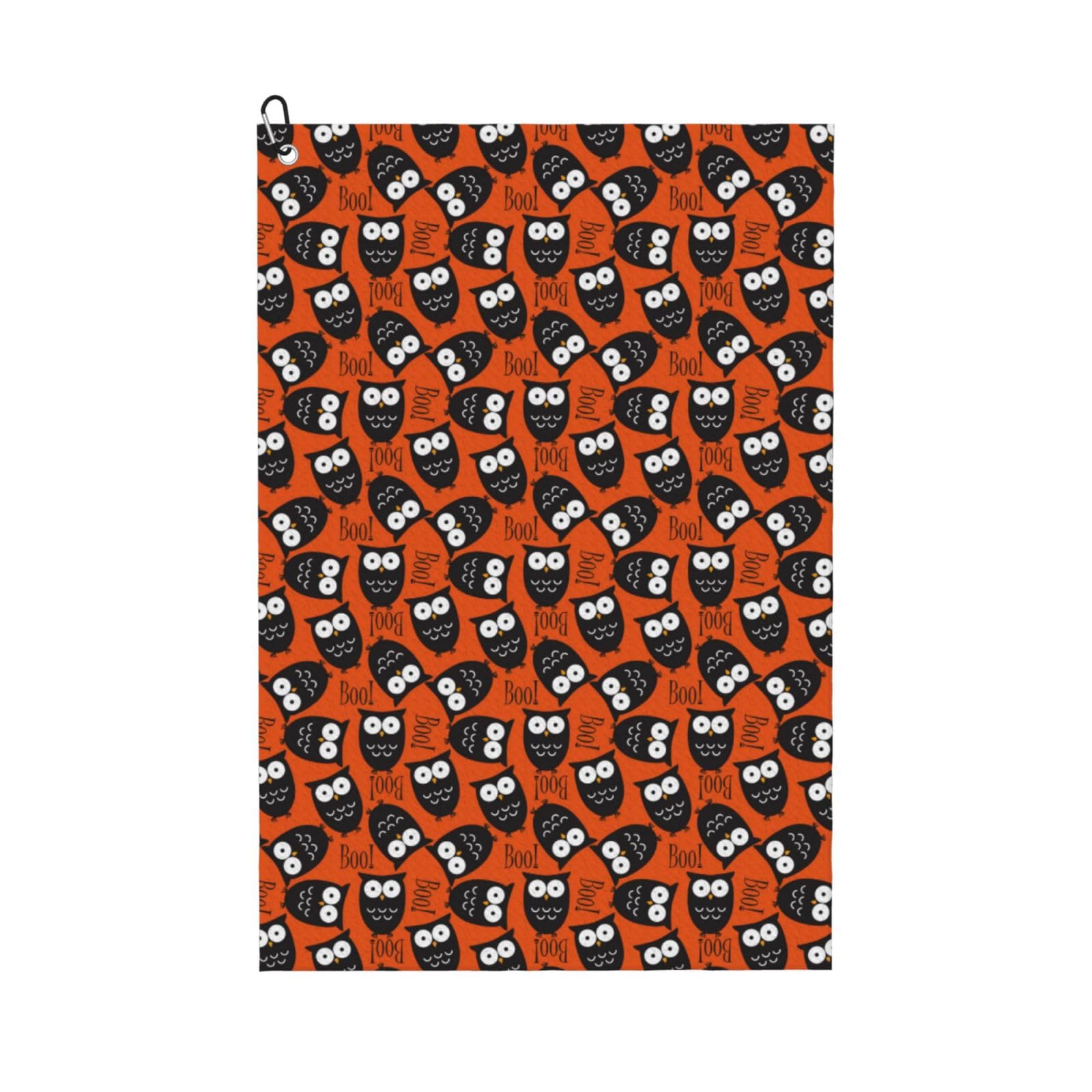 AOOEDM Owls and Boo Print Golf Towel with Carabiner Clip Absorbent Microfiber Golf Towel for Cleaning Golf Ball Club Putter Iron for Golf Bag Trolly Belt Loop 16" X 24"